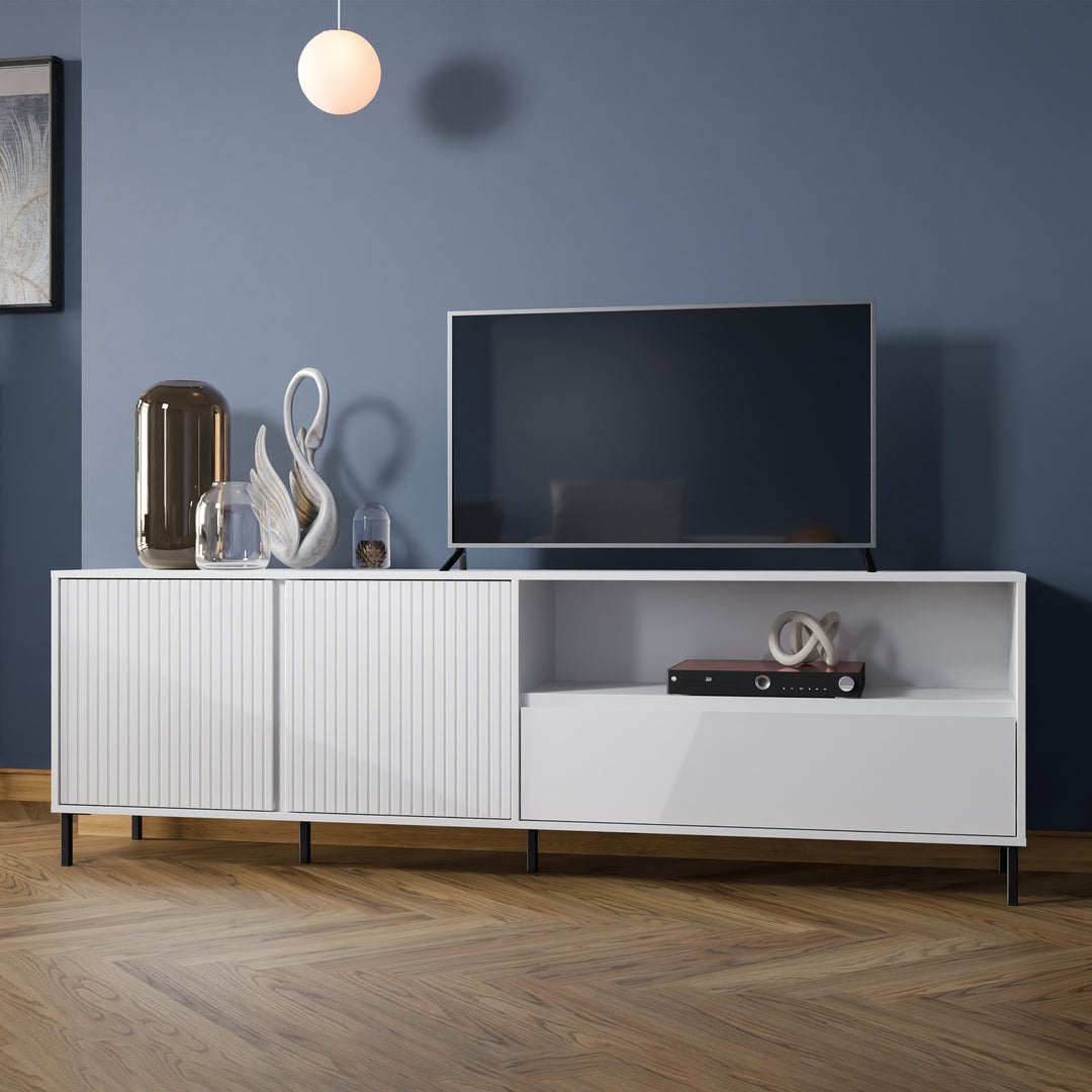 Avenale TV Cabinet 2 Door 1 Drawer in Alpine White High Gloss - TidySpaces
