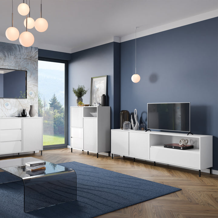 Avenale TV Cabinet 2 Door 1 Drawer in Alpine White High Gloss - TidySpaces