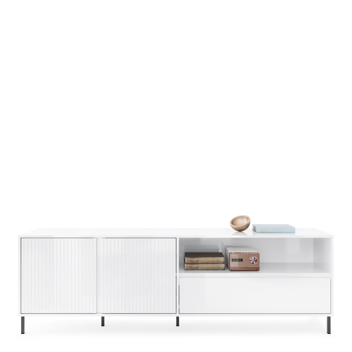 Avenale TV Cabinet 2 Door 1 Drawer in Alpine White High Gloss - TidySpaces