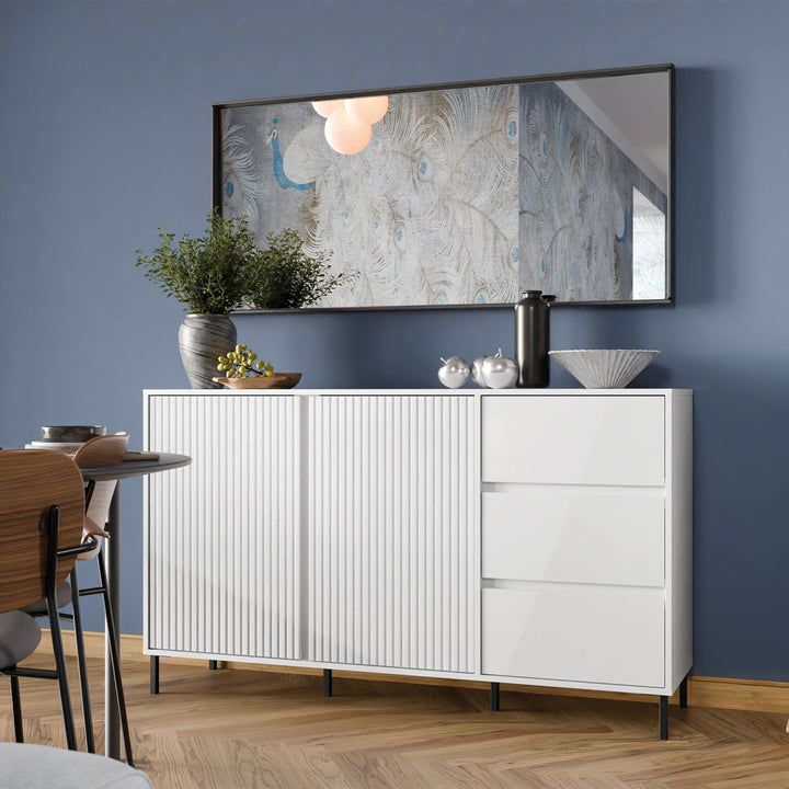 Avenale Sideboard 2 Door 3 Drawer in Alpine White High Gloss - TidySpaces