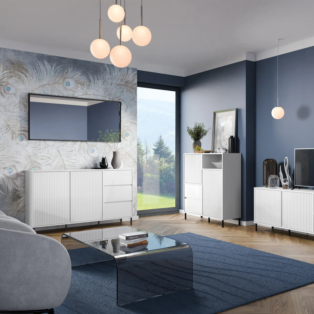 Avenale Sideboard 2 Door 3 Drawer in Alpine White High Gloss - TidySpaces