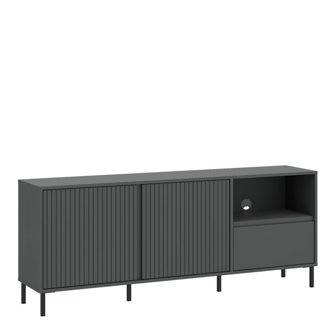 Avenale Wide TV Cabinet 2 Door 1 Drawer in Anthracite - TidySpaces