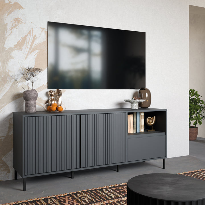 Avenale Wide TV Cabinet 2 Door 1 Drawer in Anthracite - TidySpaces