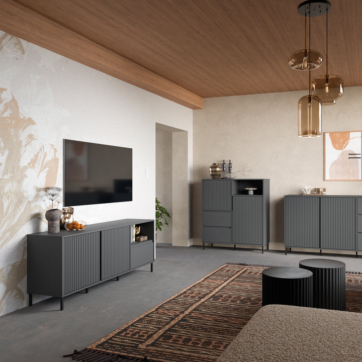 Avenale Wide TV Cabinet 2 Door 1 Drawer in Anthracite - TidySpaces