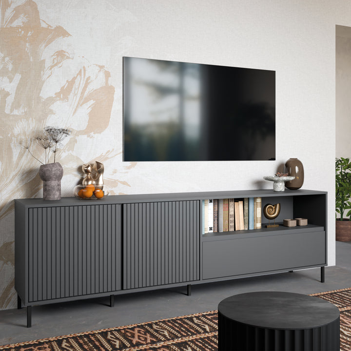 Avenale TV Cabinet 2 Door 1 Drawer in Anthracite - TidySpaces