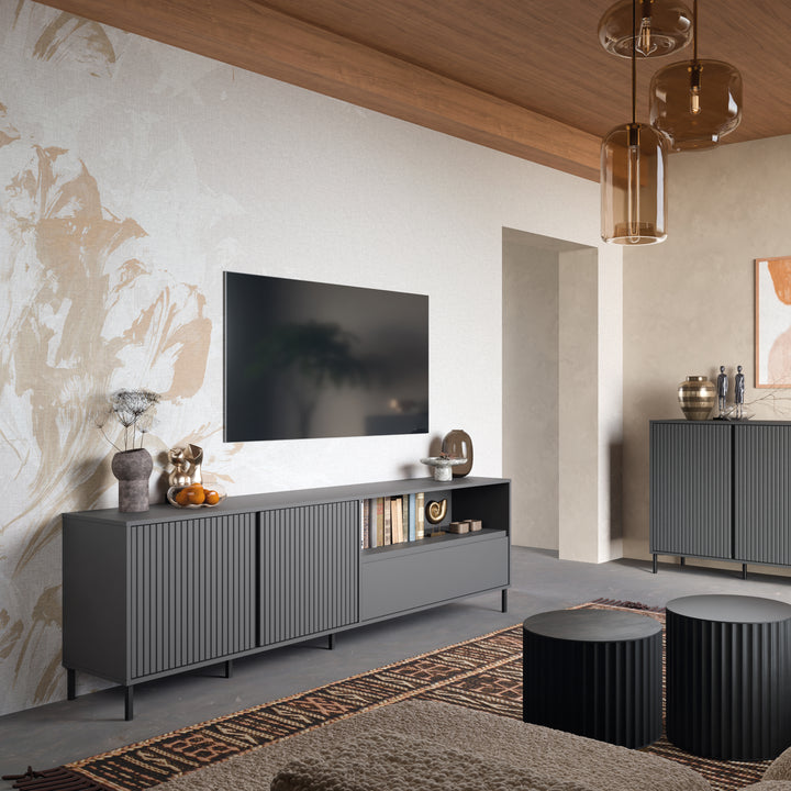 Avenale TV Cabinet 2 Door 1 Drawer in Anthracite - TidySpaces