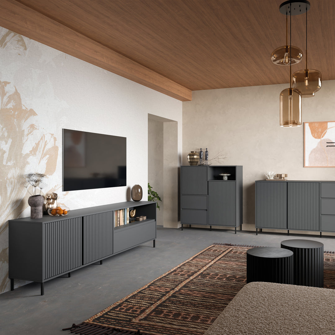 Avenale TV Cabinet 2 Door 1 Drawer in Anthracite - TidySpaces