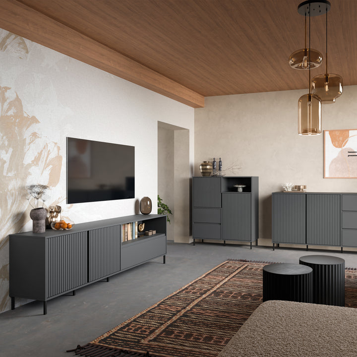 Avenale TV Cabinet 2 Door 1 Drawer in Anthracite - TidySpaces