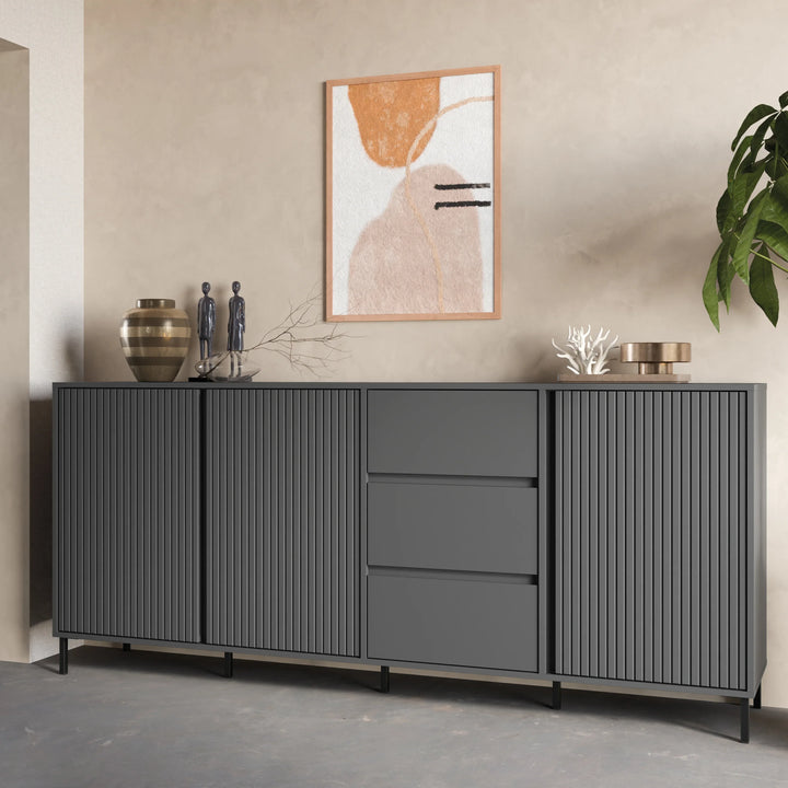 Avenale Sideboard 3 Door 3 Drawer in Anthracite - TidySpaces