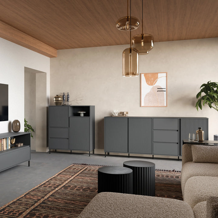 Avenale Sideboard 3 Door 3 Drawer in Anthracite - TidySpaces