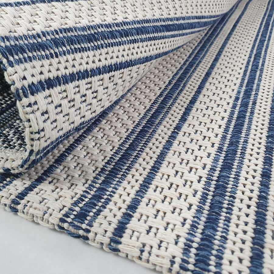 Cotton Rug Blue Cream Striped