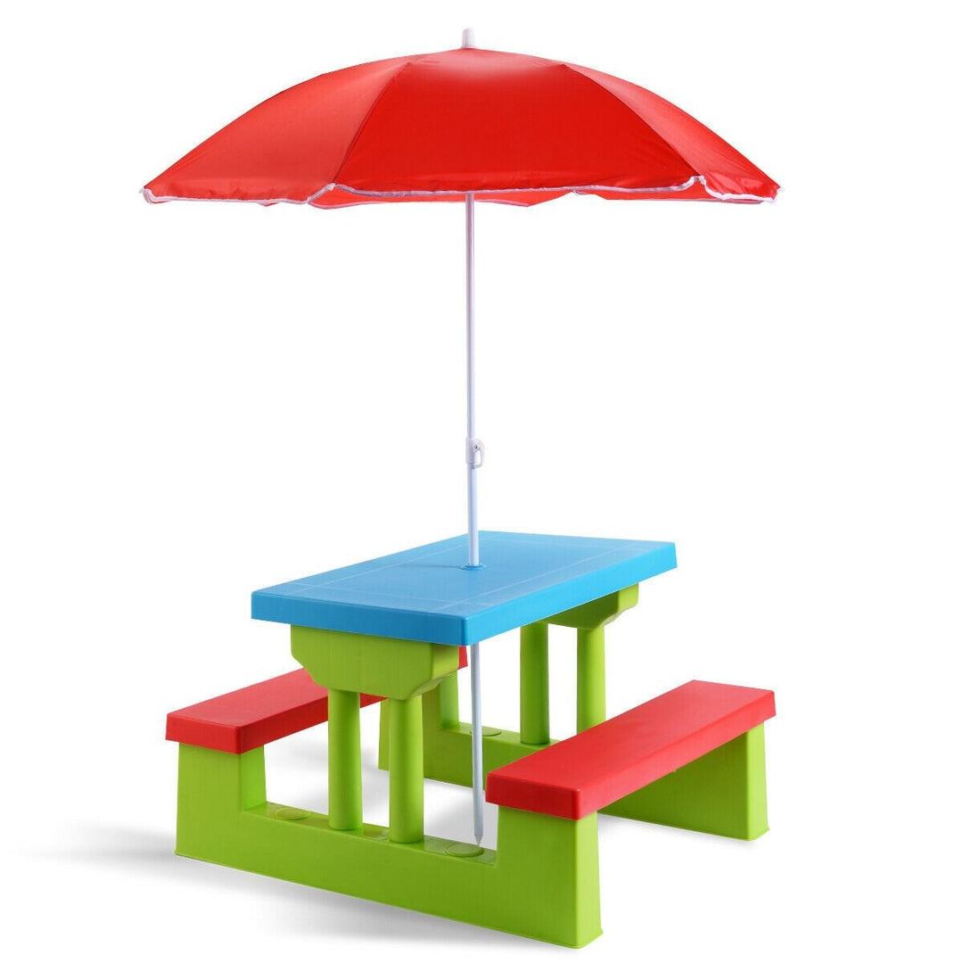 Kids Picnic Play Table Set with Removable Umbrella-Red