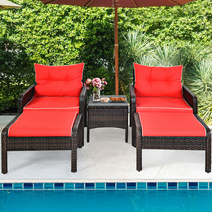 5 Piece Rattan Wicker Lounge Set with Cushion