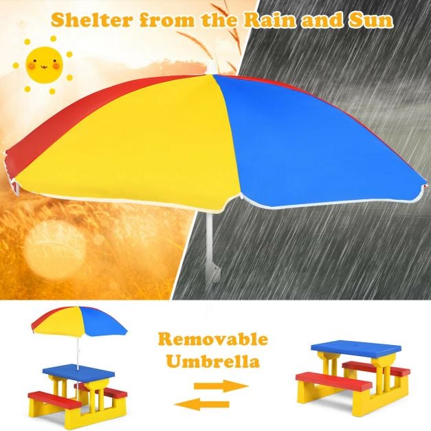 Kids Picnic Table Set with Removable Umbrella-Color