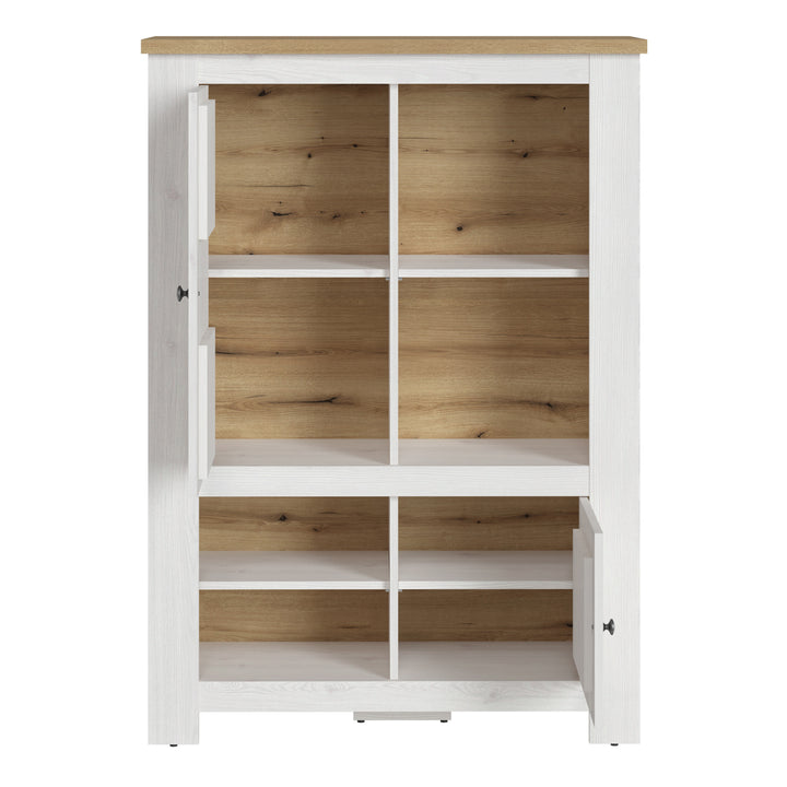 Celesto 2 Door 4 Shelves Display Cabinet inc. 2x LED Lights in White and Oak