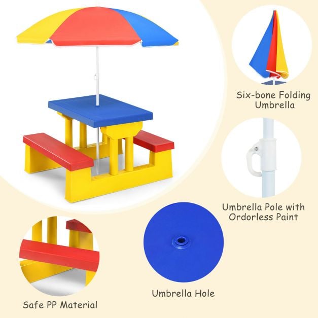 Kids Picnic Table Set with Removable Umbrella-Color