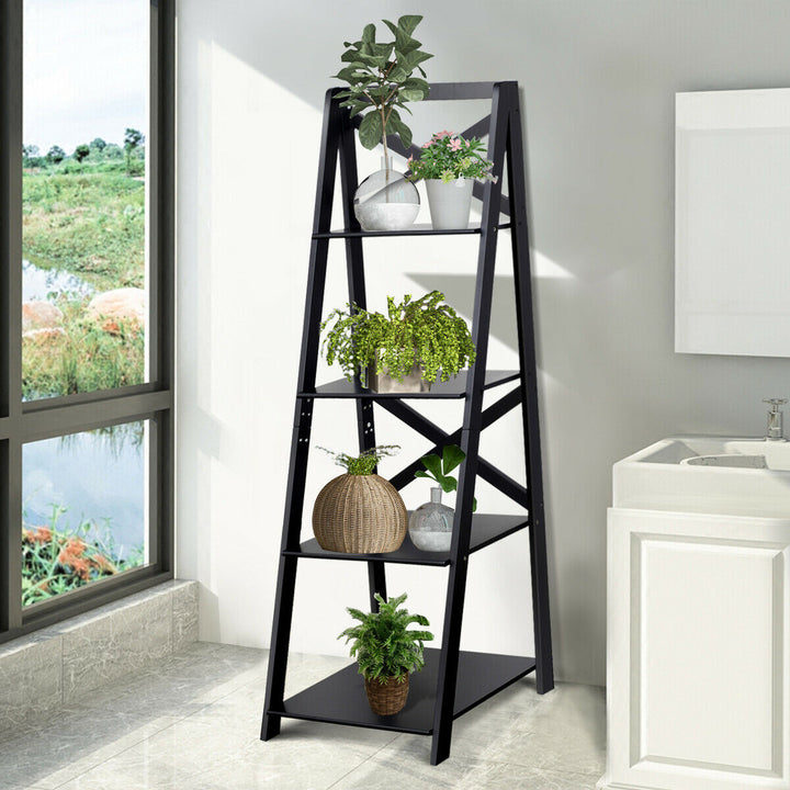 4 Tier Wooden Ladder Shelving Unit - TidySpaces