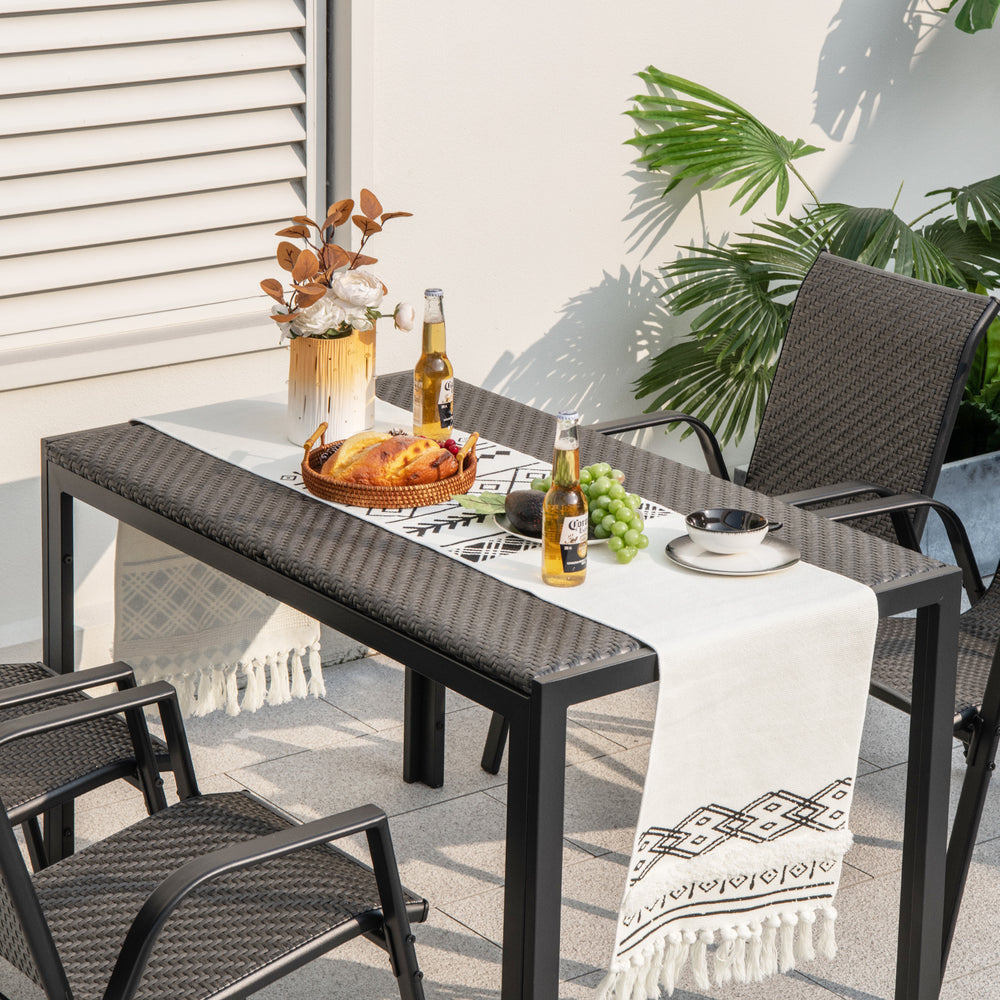 48 Inch Rectangular Wicker Dining Table with Heavy-Duty Metal Frame-Brown - TidySpaces