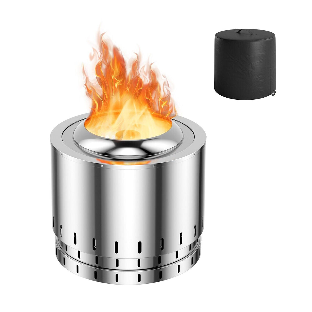 Stainless Steel Smokeless Fire Pit with Oxygen-enriched Fire Technology-Silver - TidySpaces