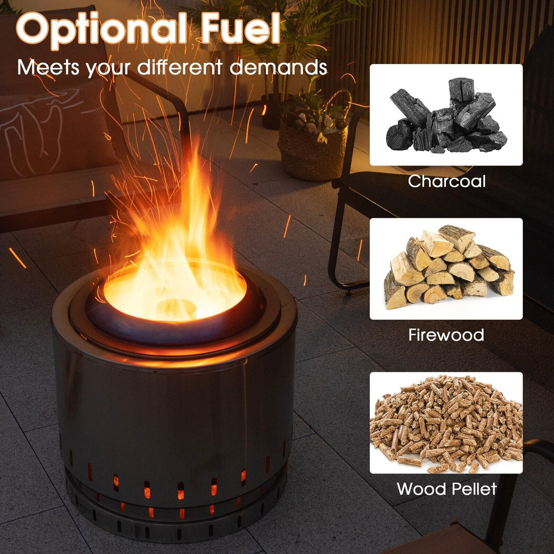 Stainless Steel Smokeless Fire Pit with Oxygen-enriched Fire Technology-Silver - TidySpaces