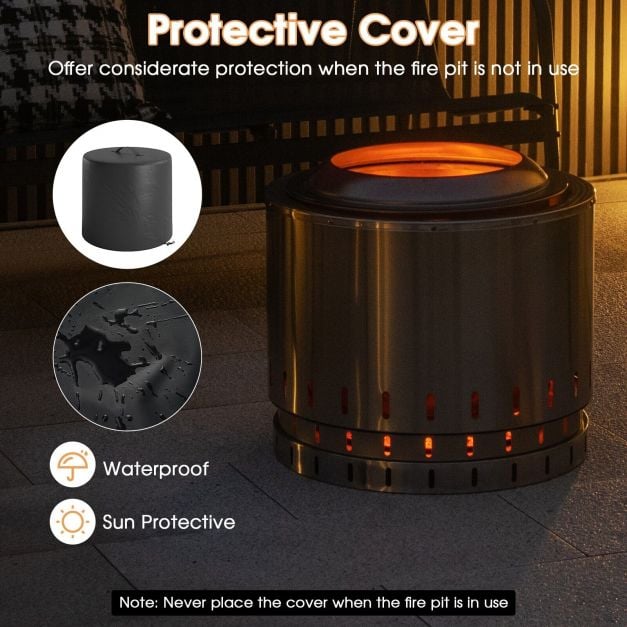 Stainless Steel Smokeless Fire Pit with Oxygen-enriched Fire Technology-Silver - TidySpaces