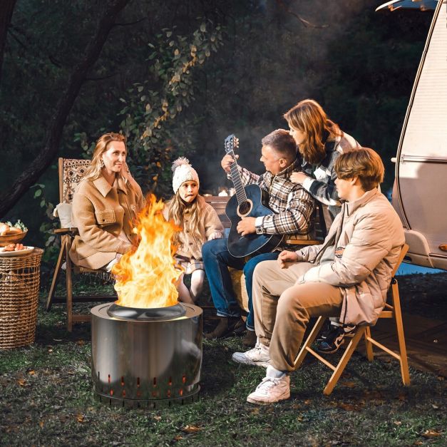 Stainless Steel Smokeless Fire Pit with Oxygen-enriched Fire Technology-Silver - TidySpaces