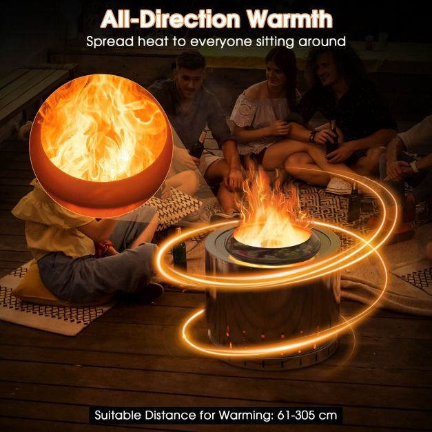 Stainless Steel Smokeless Fire Pit with Oxygen-enriched Fire Technology-Silver - TidySpaces