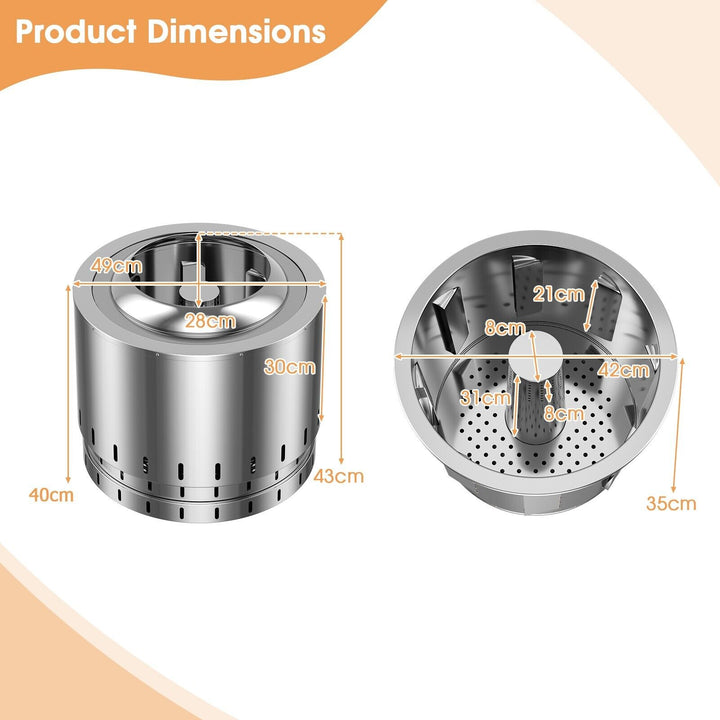 Stainless Steel Smokeless Fire Pit with Oxygen-enriched Fire Technology-Silver - TidySpaces