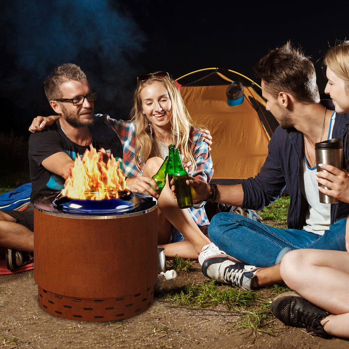 49cm Smokeless Stainless Steel Fire Pit with Weathering Steel Shell - TidySpaces