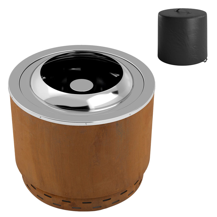 49cm Smokeless Stainless Steel Fire Pit with Weathering Steel Shell - TidySpaces