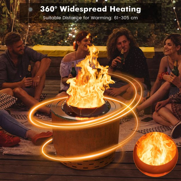 49cm Smokeless Stainless Steel Fire Pit with Weathering Steel Shell - TidySpaces