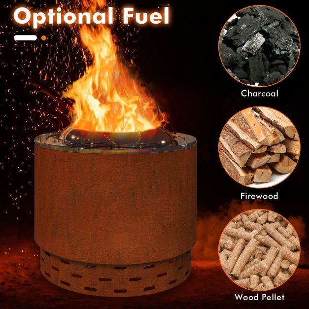 49cm Smokeless Stainless Steel Fire Pit with Weathering Steel Shell - TidySpaces