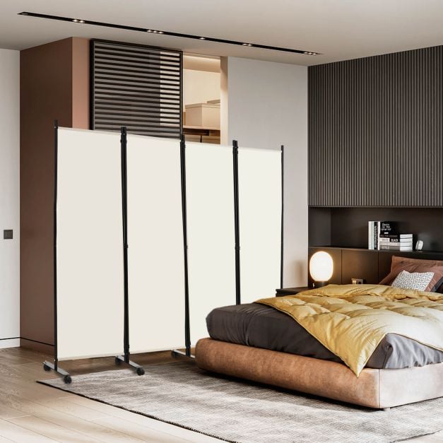 4-Panel Folding Room Divider with Wheels for Living Room Bedroom - TidySpaces