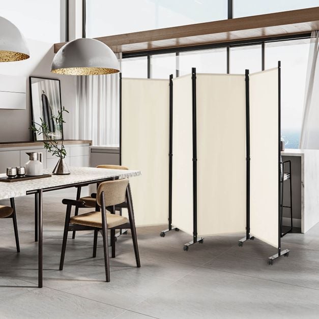 4-Panel Folding Room Divider with Wheels for Living Room Bedroom - TidySpaces