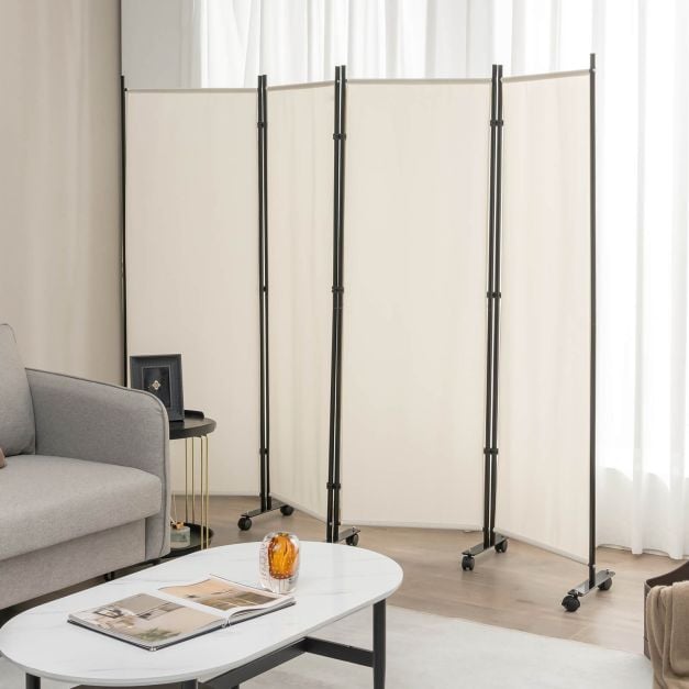 4-Panel Folding Room Divider with Wheels for Living Room Bedroom - TidySpaces