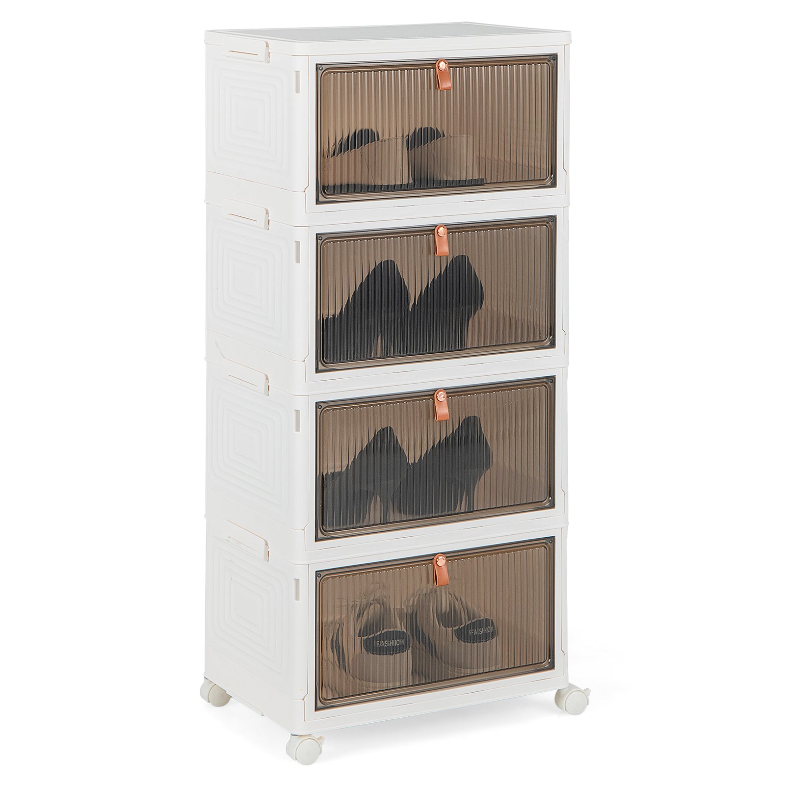 3 4 6 Tier Stackable Shoe Storage Box with Lockable Wheels