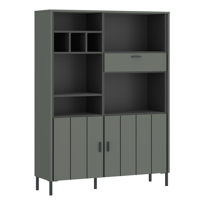 Arundel Bookcase 2 Door 1 Drawer in Green/Grey