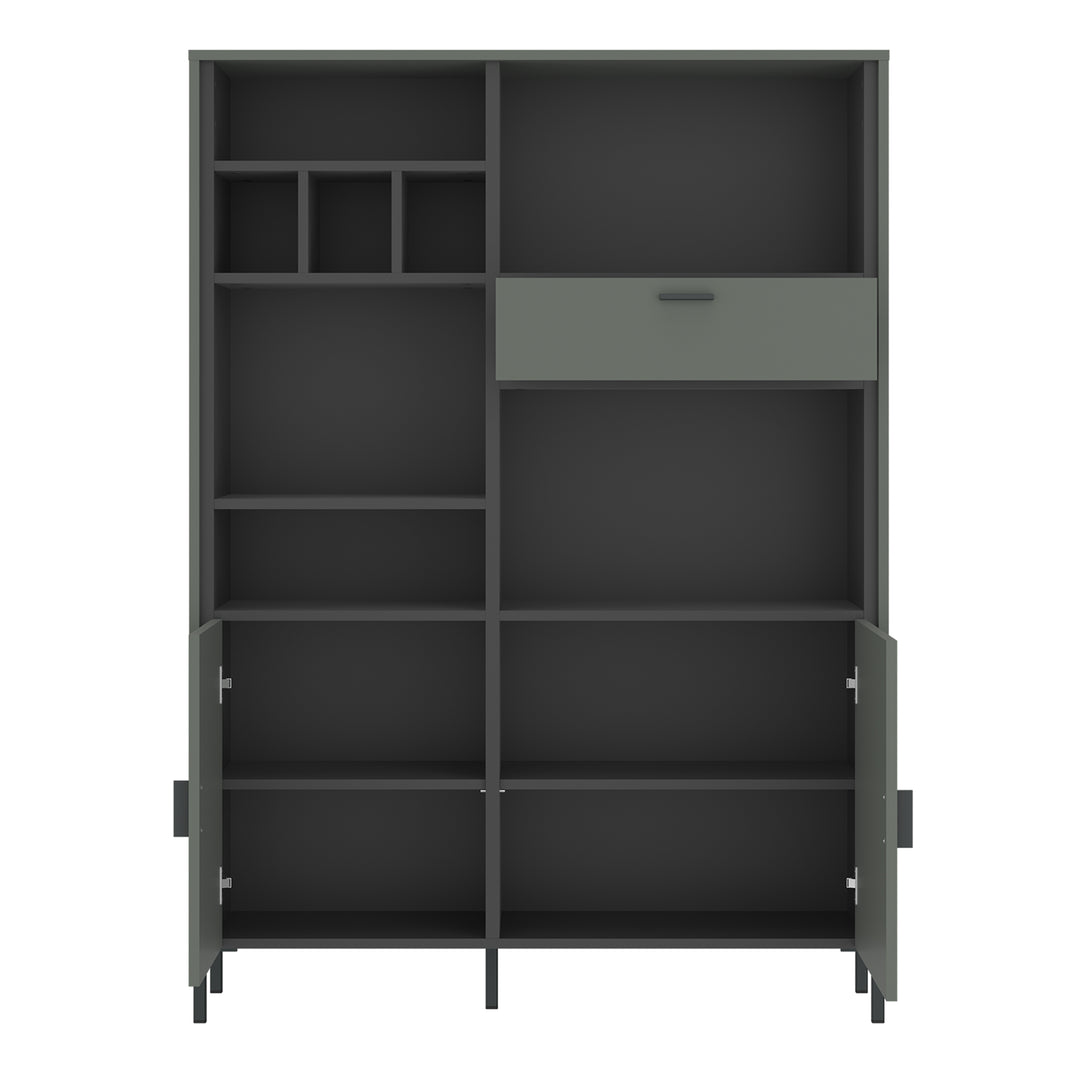 Arundel Bookcase 2 Door 1 Drawer in Green/Grey