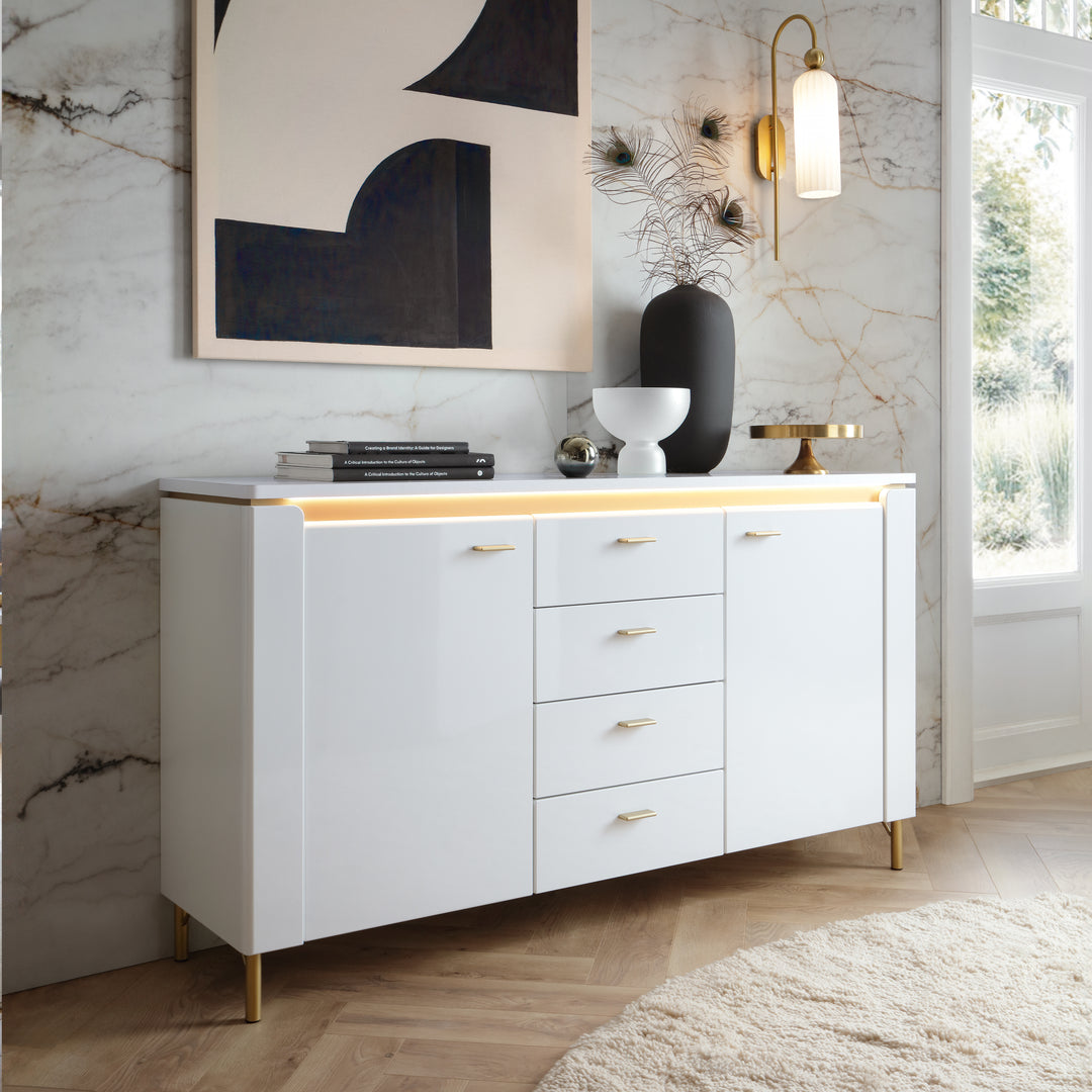 Lazio Sideboard 2 Door 4 Drawer in Alpine White/White Gloss