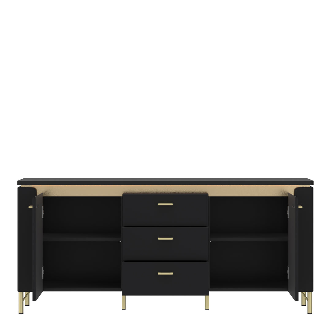 Genoa TV Cabinet 2 Door 3 Drawer 155cm Wide in Black Matt/Gold