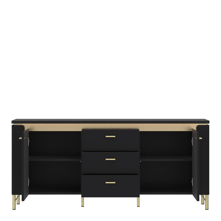 Genoa TV Cabinet 2 Door 3 Drawer 155cm Wide in Black Matt/Gold