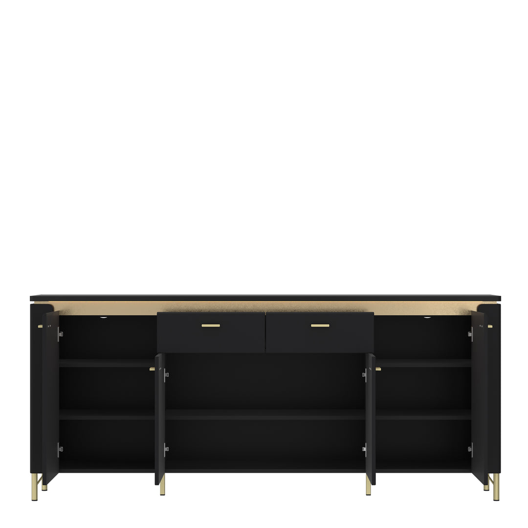 Genoa Sideboard 4 Door 2 Drawer in Black Matt/Gold