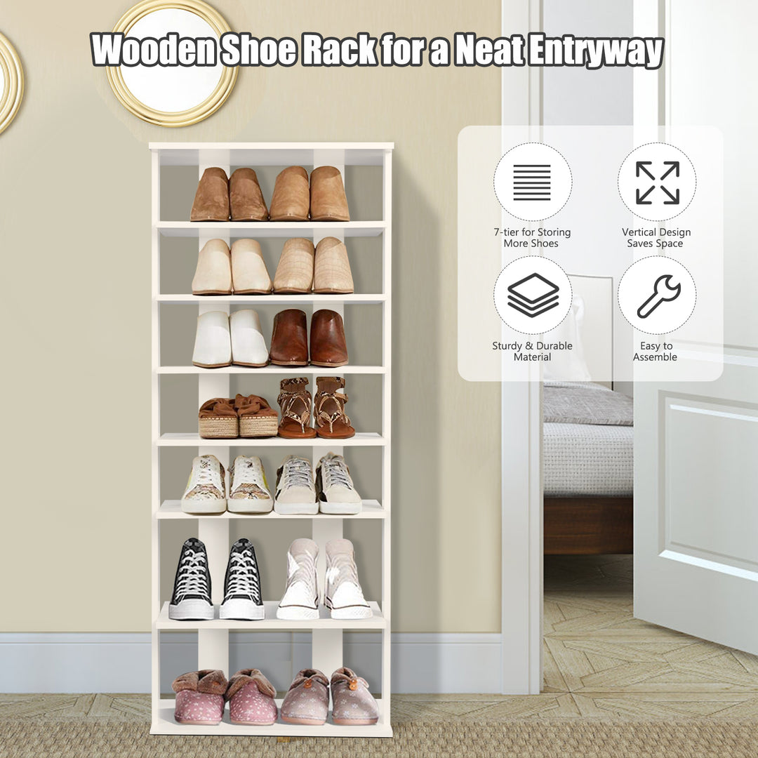 Extra Wide Wooden Vertical Shoe Rack with 7 Shelves