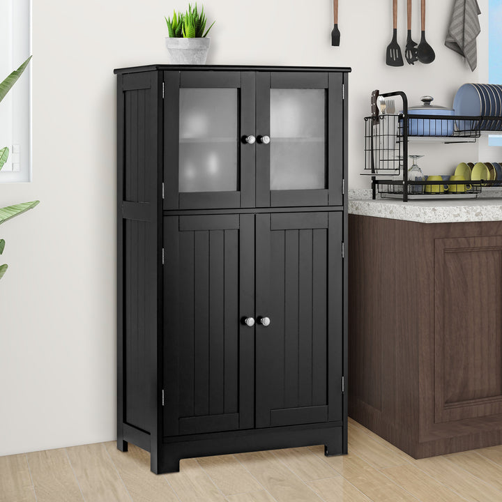4-Door Bathroom Floor Cabinet with Glass Doors and Adjustable Shelf - TidySpaces