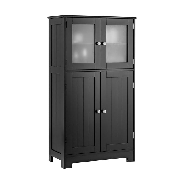 4-Door Bathroom Floor Cabinet with Glass Doors and Adjustable Shelf Black - TidySpaces