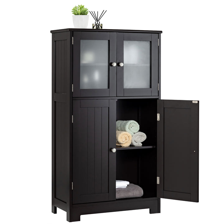 4-Door Bathroom Floor Cabinet with Glass Doors and Adjustable Shelf - TidySpaces