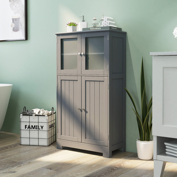 4-Door Bathroom Floor Cabinet with Glass Doors and Adjustable Shelf - TidySpaces