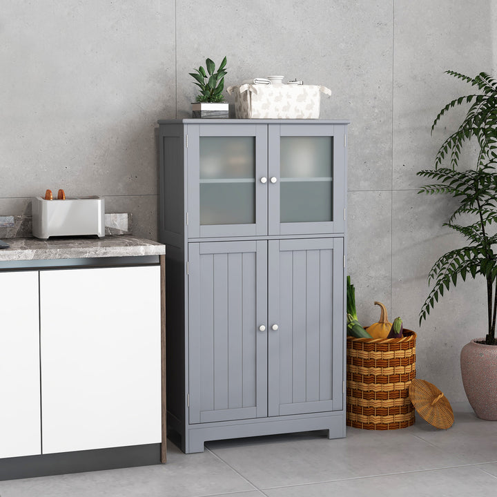 4-Door Bathroom Floor Cabinet with Glass Doors and Adjustable Shelf - TidySpaces