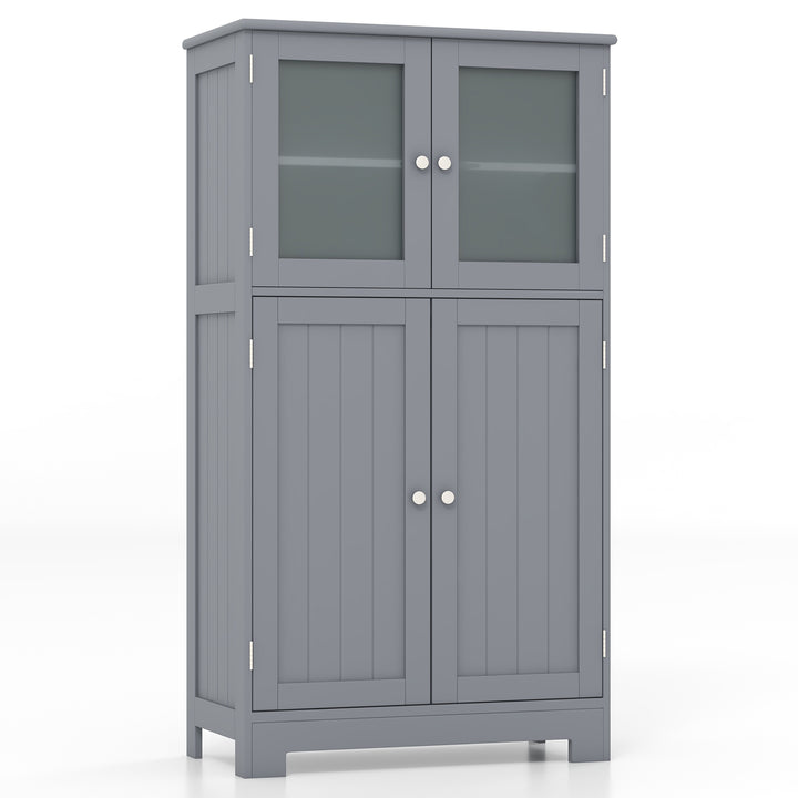 4-Door Bathroom Floor Cabinet with Glass Doors and Adjustable Shelf Grey - TidySpaces