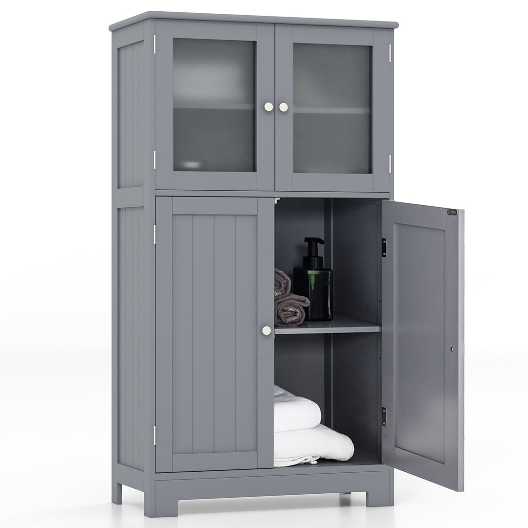 4-Door Bathroom Floor Cabinet with Glass Doors and Adjustable Shelf - TidySpaces